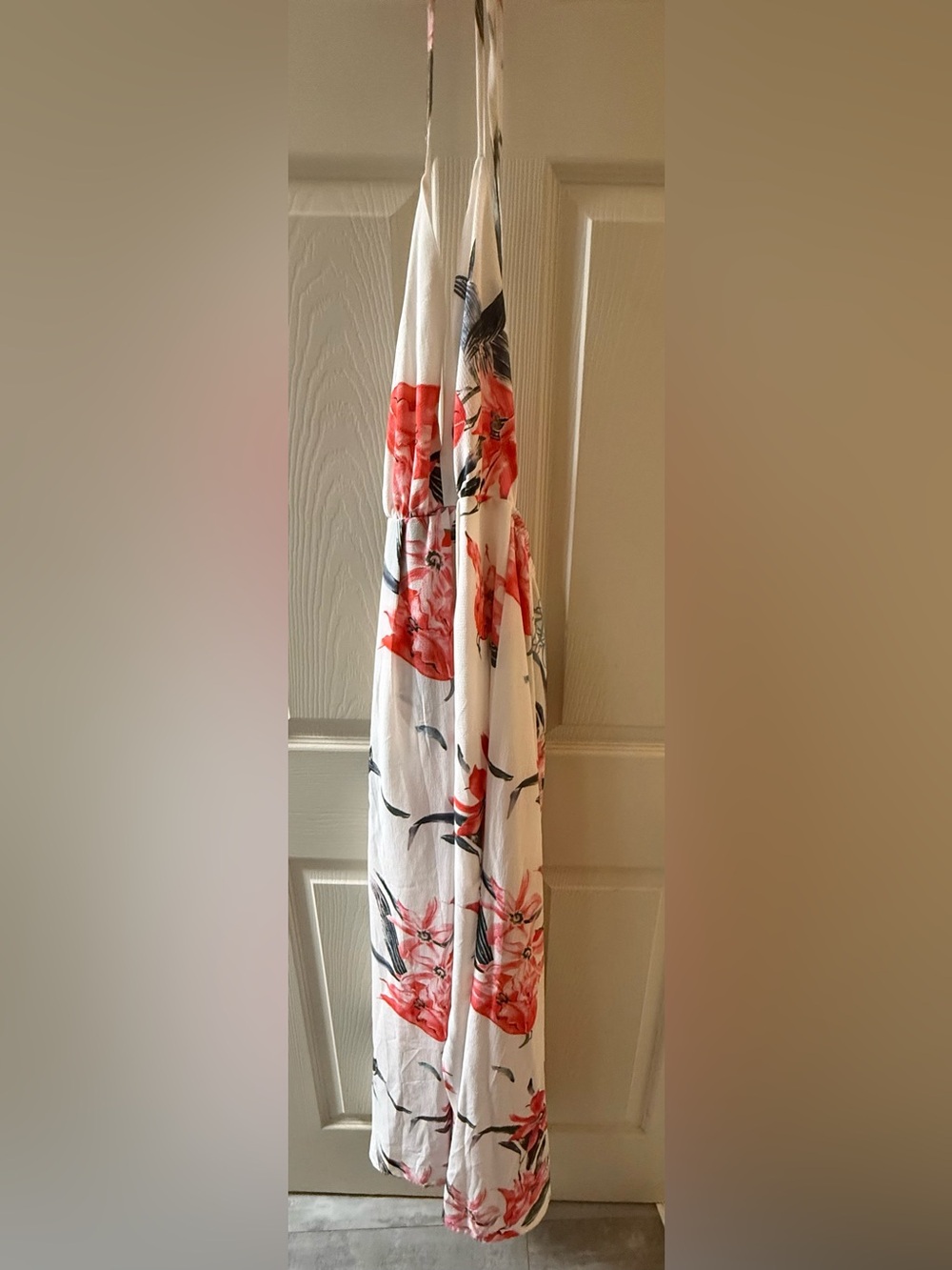 Simple  Maxi Dress in White and Coral Floral